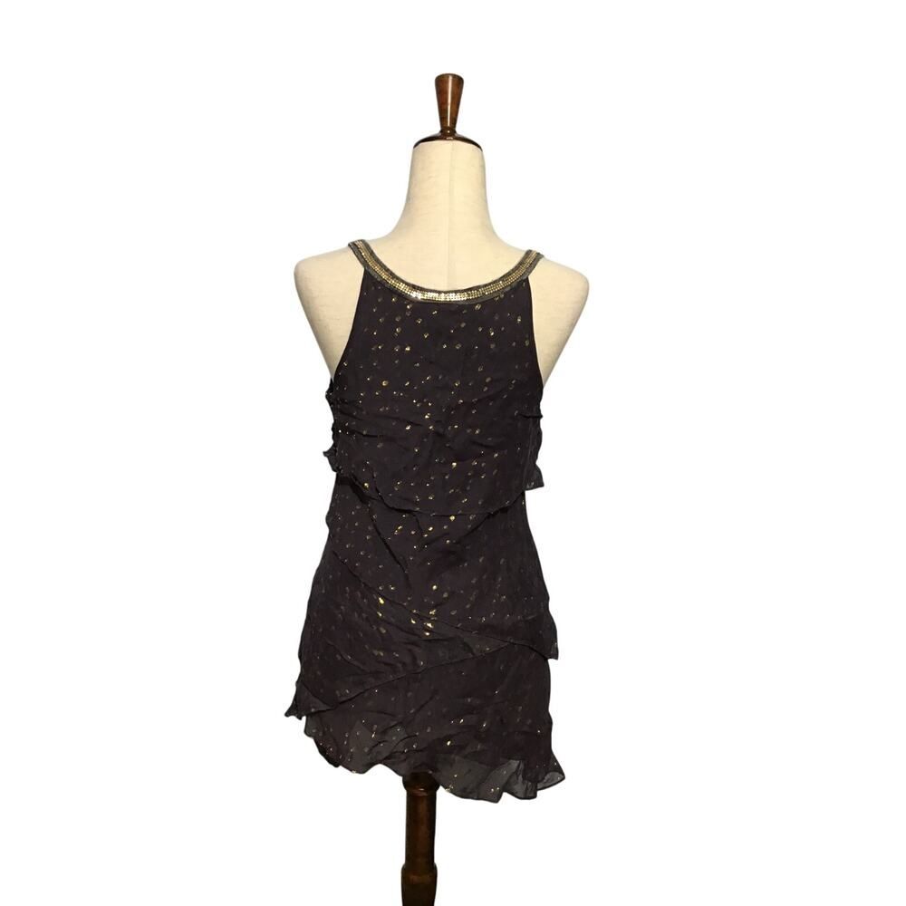 Free People Black & Gold Metallic Ruffle Tunic - Picture 4 of 8